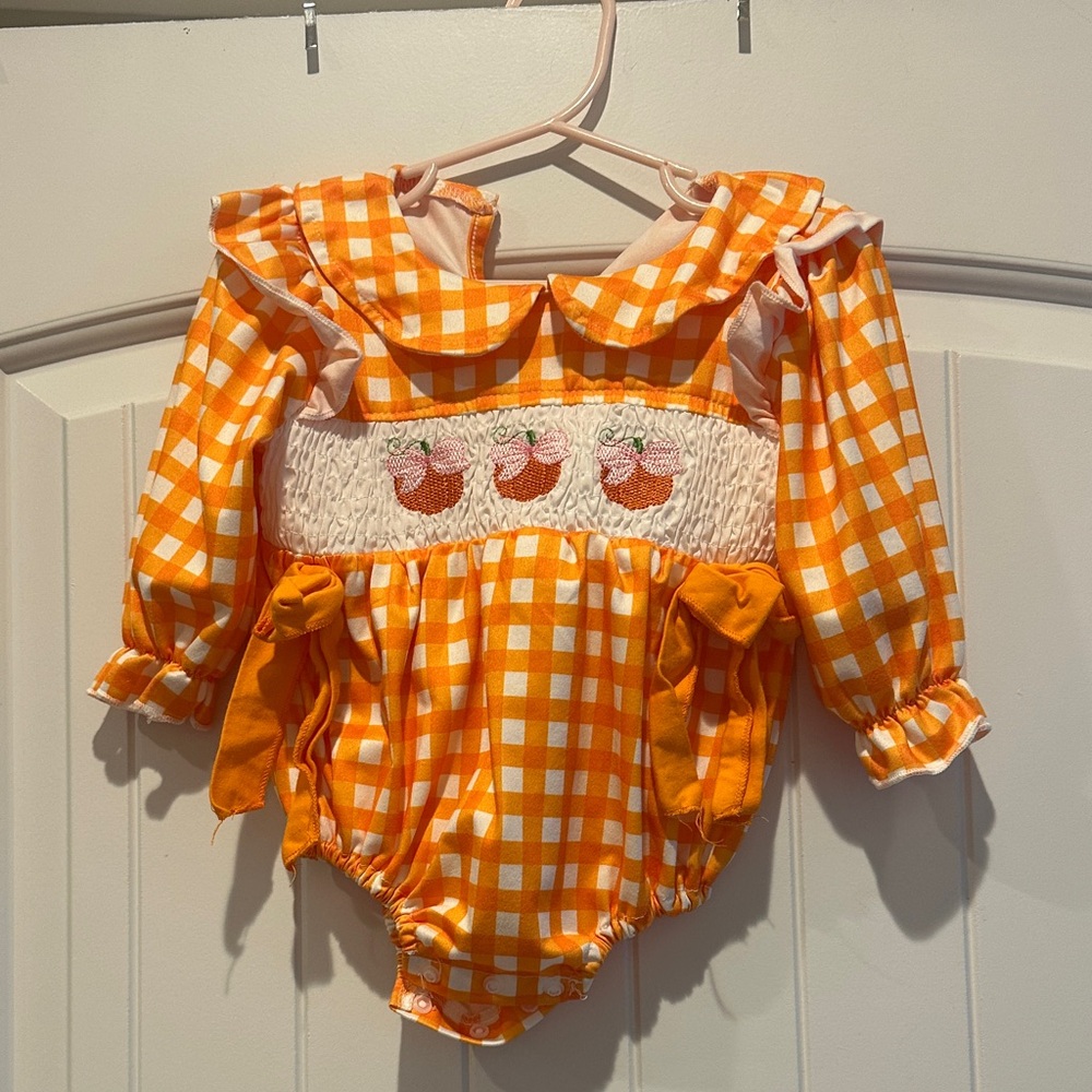 Orange Gingham Baby Romper